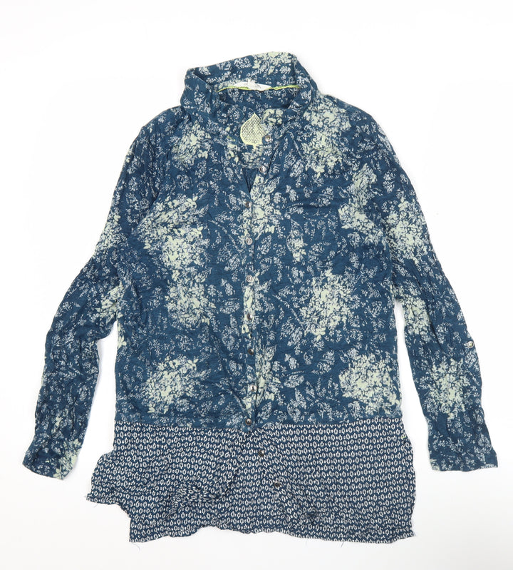 White Stuff Womens Blue Floral Linen Viscose Tunic Shirt Size 10