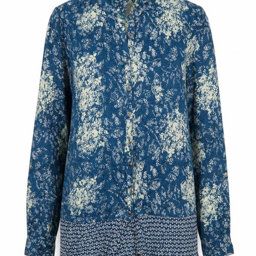 White Stuff Womens Blue Floral Linen Viscose Tunic Shirt Size 10