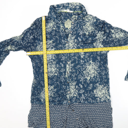 White Stuff Womens Blue Floral Linen Viscose Tunic Shirt Size 10