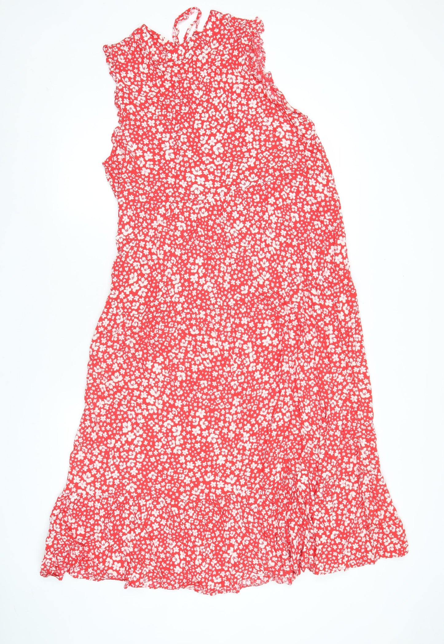 M&Co Women’s Red Floral A-Line Midi Dress Size 16 Petite