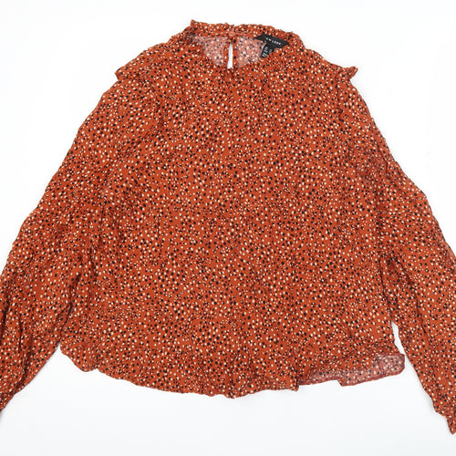 New Look Women’s Orange Polka Dot Ruffle High Neck Blouse Size 14