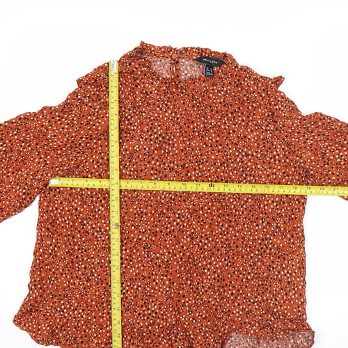 New Look Women’s Orange Polka Dot Ruffle High Neck Blouse Size 14