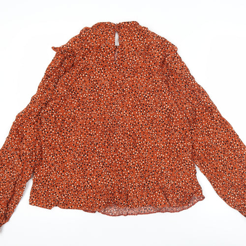 New Look Women’s Orange Polka Dot Ruffle High Neck Blouse Size 14