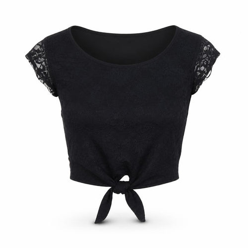 H&M Divided Women's Black Lace Crop Blouse Size 4 Sleeveless Tie Front