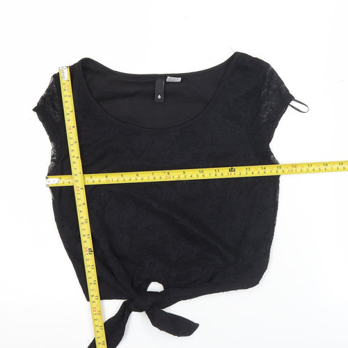 H&M Divided Women's Black Lace Crop Blouse Size 4 Sleeveless Tie Front