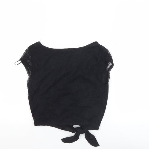 H&M Divided Women's Black Lace Crop Blouse Size 4 Sleeveless Tie Front