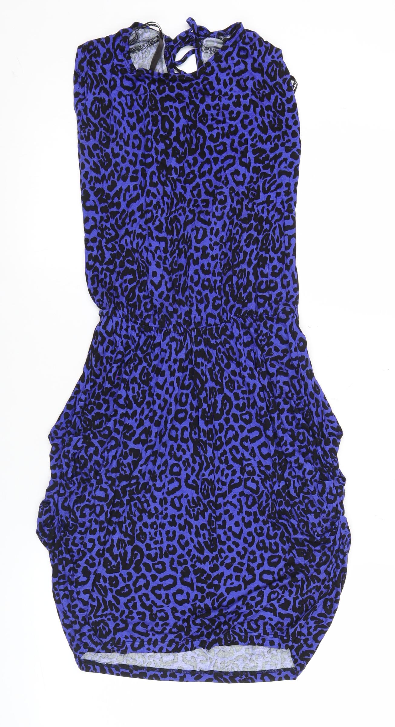 Warehouse Women’s Blue Leopard Print Bodycon Mini Dress UK 8