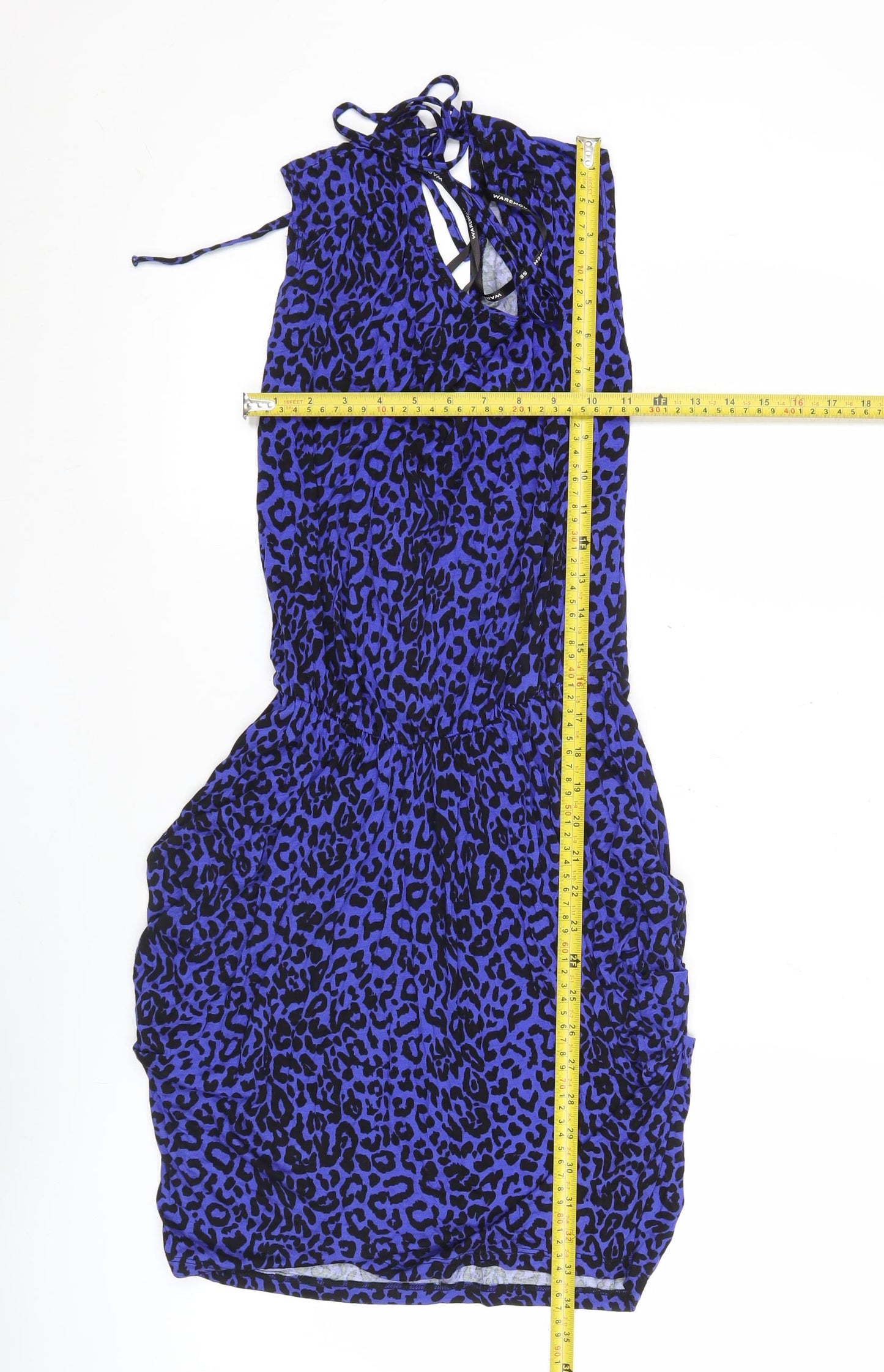Warehouse Women’s Blue Leopard Print Bodycon Mini Dress UK 8
