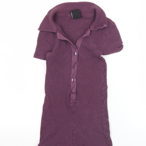 iets frans Women’s Purple XS Playsuit Collared Ribbed Knit Short Sleeve