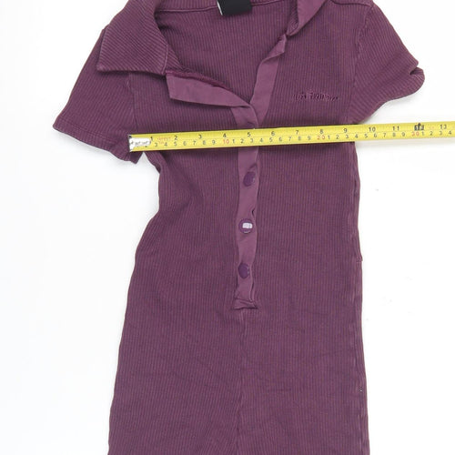 iets frans Women’s Purple XS Playsuit Collared Ribbed Knit Short Sleeve