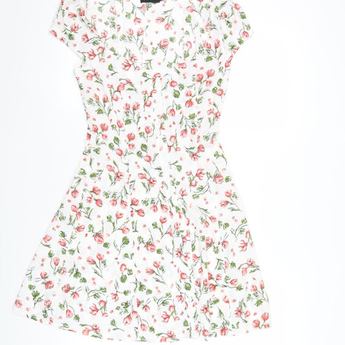 PrettyLittleThing Womens White Floral Bodycon Mini Dress Size 8