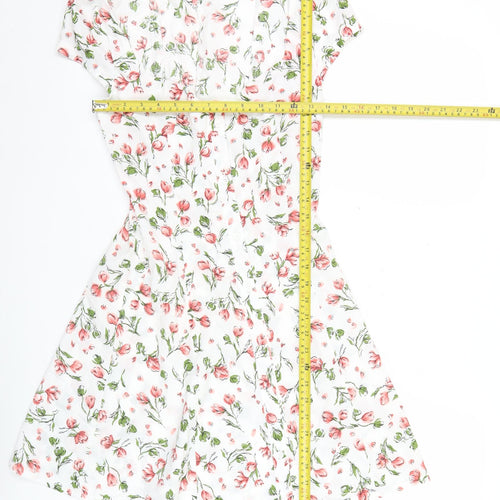 PrettyLittleThing Womens White Floral Bodycon Mini Dress Size 8