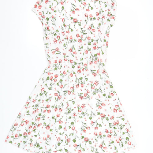 PrettyLittleThing Womens White Floral Bodycon Mini Dress Size 8
