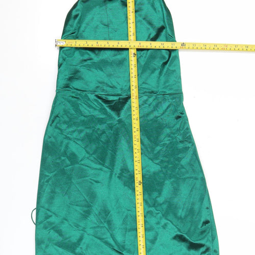 PrettyLittleThing Women Green Size 12 Satin Slip Halter Mini Dress