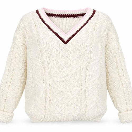 River Island Women’s Ivory V-Neck Cable-Knit Jumper Size 6