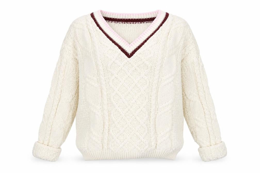 River Island Women’s Ivory V-Neck Cable-Knit Jumper Size 6