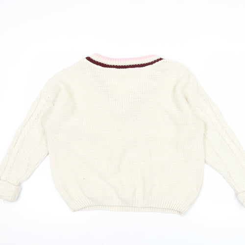 River Island Women’s Ivory V-Neck Cable-Knit Jumper Size 6
