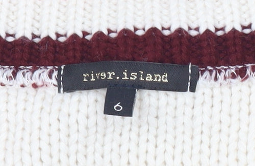 River Island Women’s Ivory V-Neck Cable-Knit Jumper Size 6