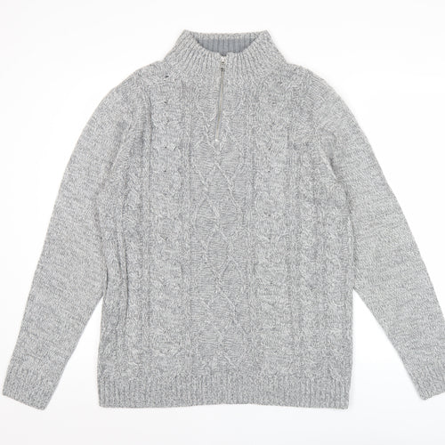George Men’s Grey Cable Knit 1/2 Zip Jumper L Regular Fit