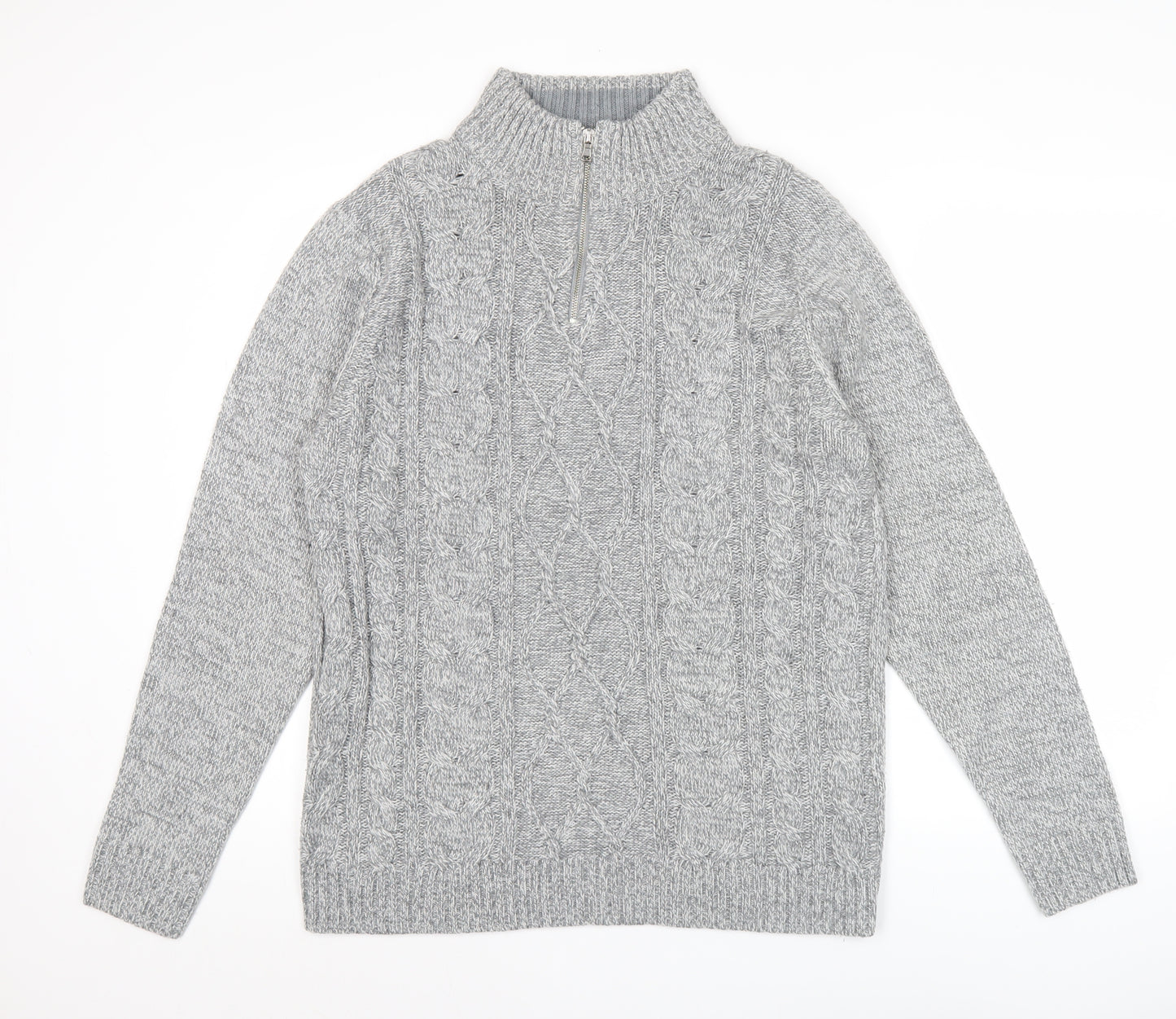 George Men’s Grey Cable Knit 1/2 Zip Jumper L Regular Fit