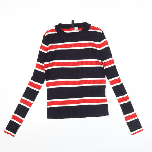 H&M Divided Womens Striped Knit Long Sleeve Top Size S Multicoloured