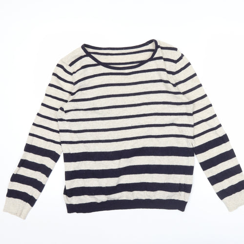 Marks and Spencer Women’s Beige Striped Jumper UK 14 Scoop Neck