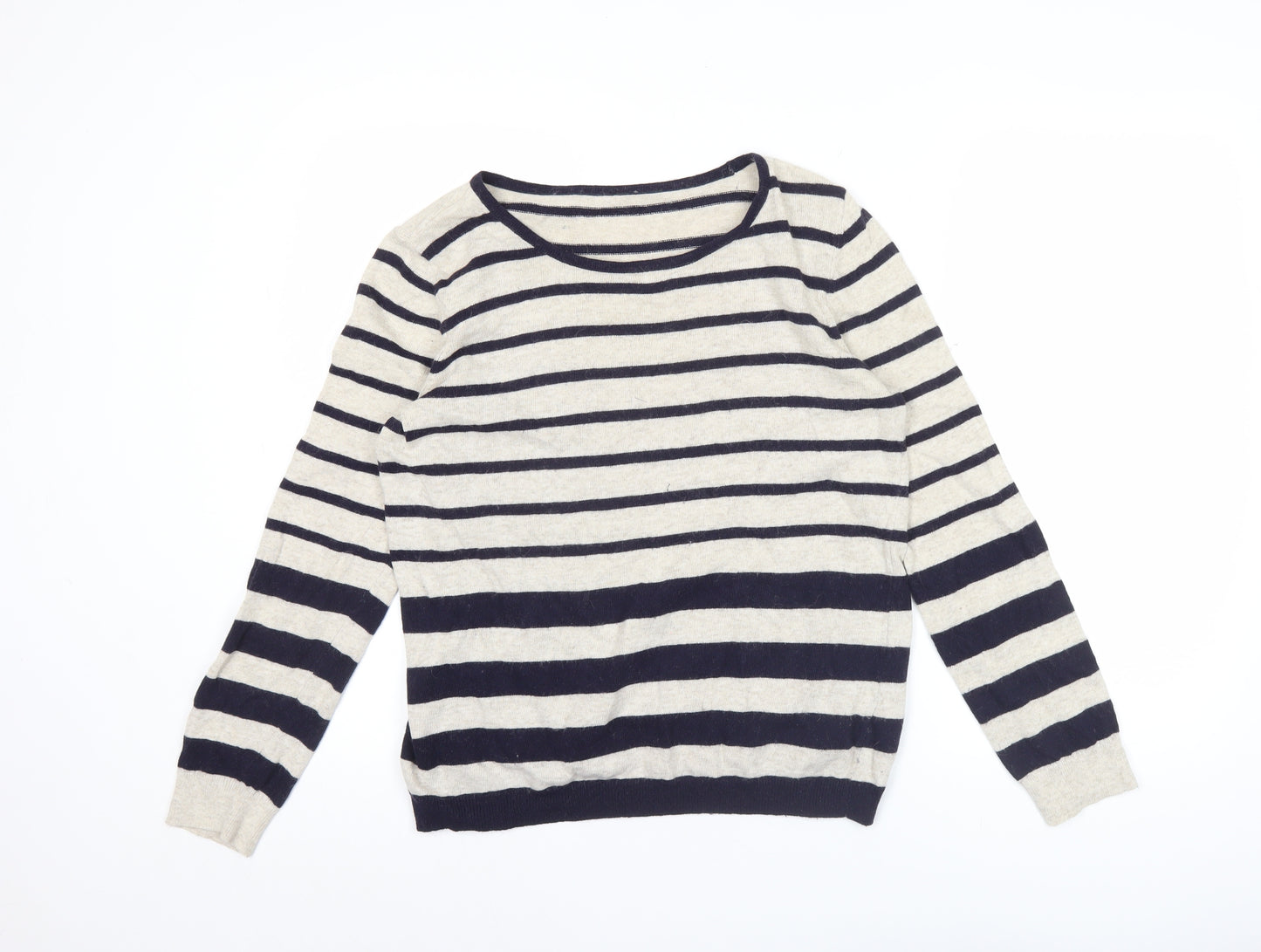 Marks and Spencer Women’s Beige Striped Jumper UK 14 Scoop Neck