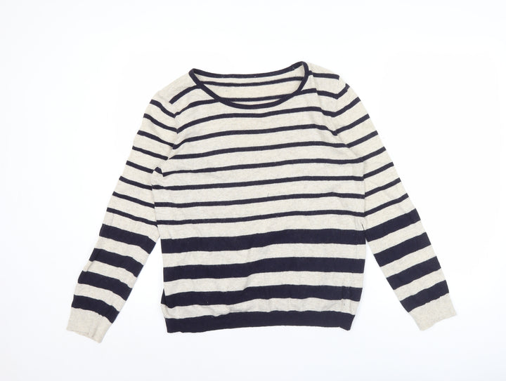 Marks and Spencer Women’s Beige Striped Jumper UK 14 Scoop Neck