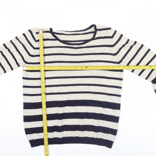 Marks and Spencer Women’s Beige Striped Jumper UK 14 Scoop Neck