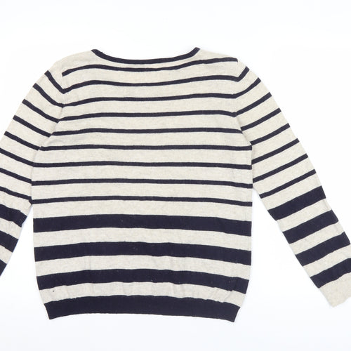 Marks and Spencer Women’s Beige Striped Jumper UK 14 Scoop Neck