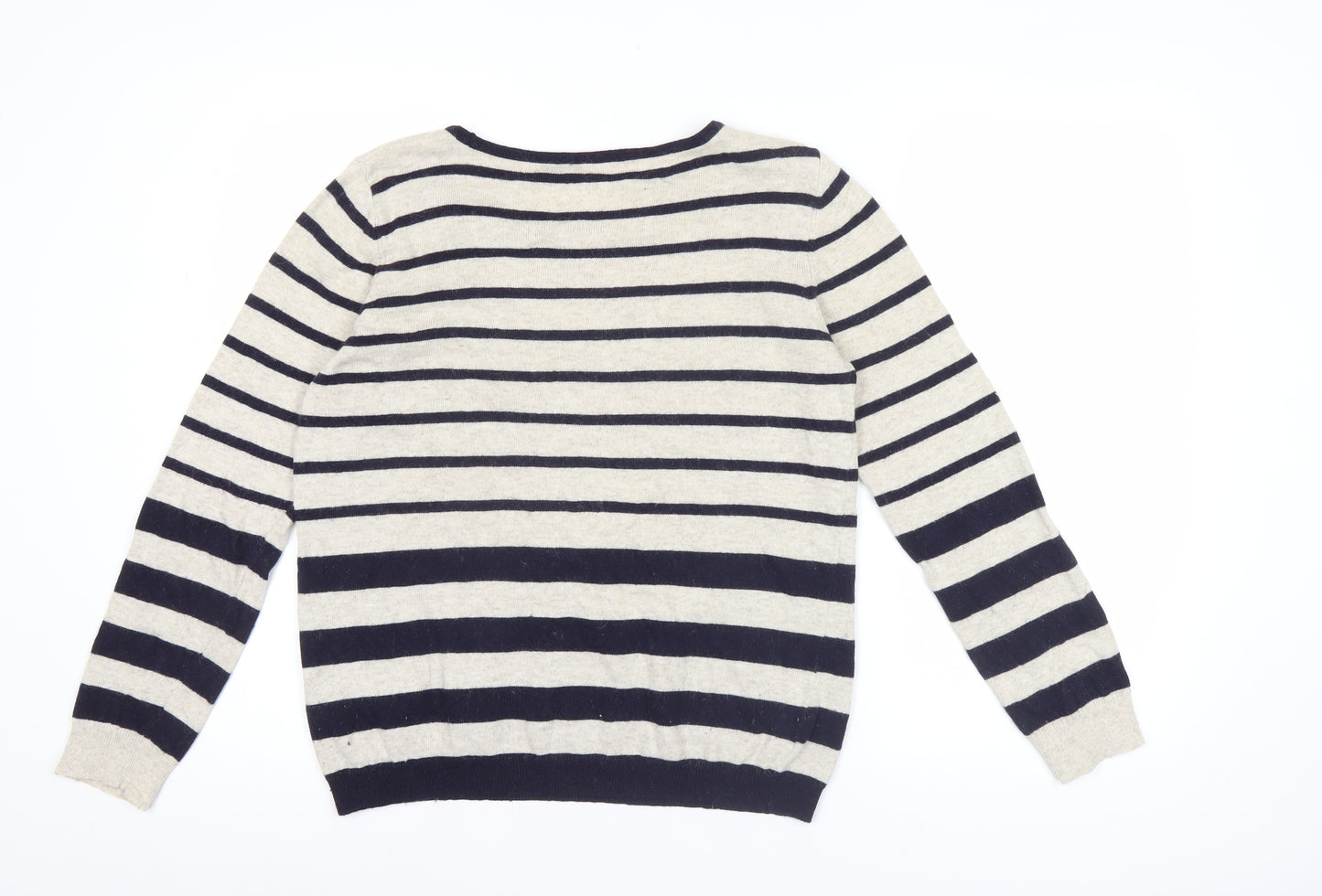 Marks and Spencer Women’s Beige Striped Jumper UK 14 Scoop Neck