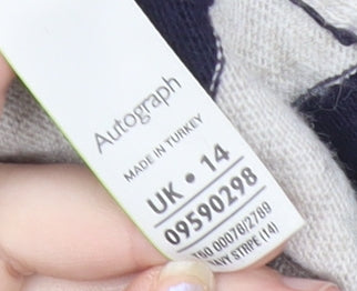 Marks and Spencer Women’s Beige Striped Jumper UK 14 Scoop Neck