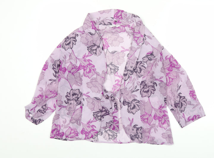 Eastex Women’s Purple Floral Chiffon Blouse Size 10 V-Neck