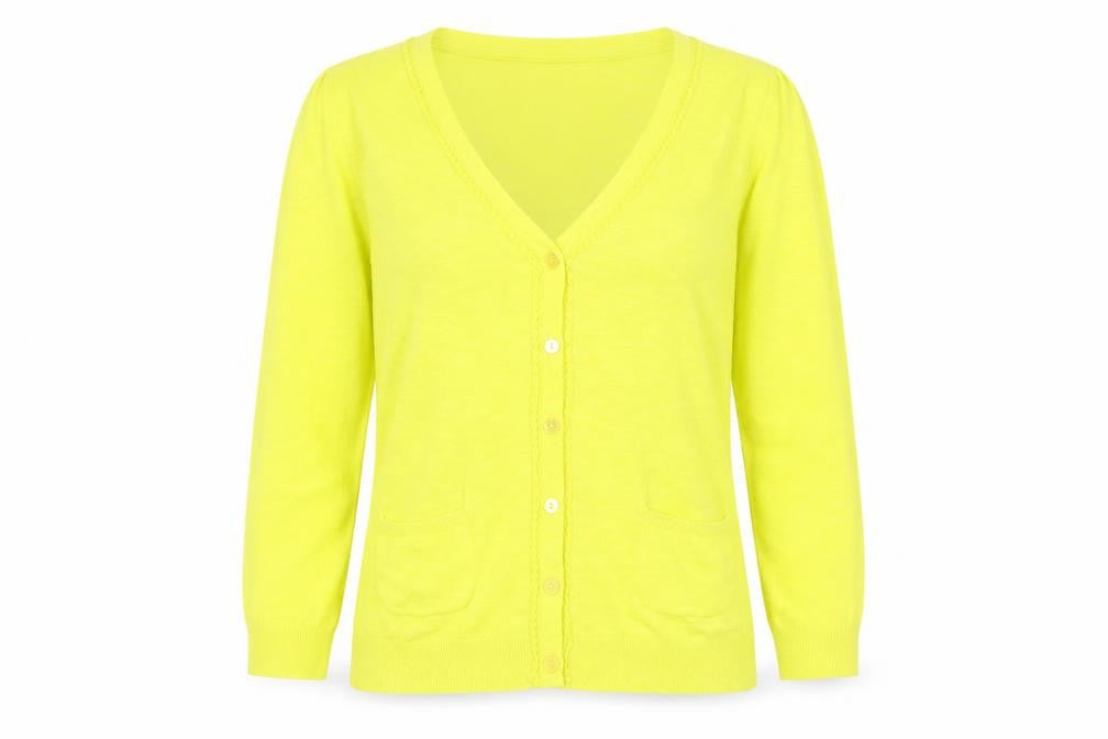 Laura Ashley Womens Yellow Cardigan UK 8 V-Neck Linen Cotton 3/4 Sleeve