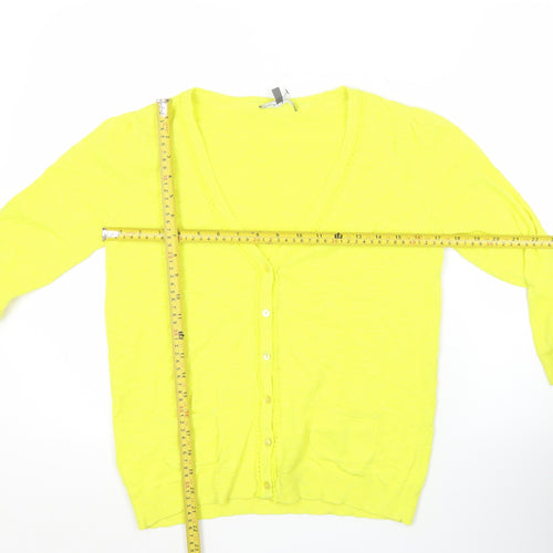 Laura Ashley Womens Yellow Cardigan UK 8 V-Neck Linen Cotton 3/4 Sleeve
