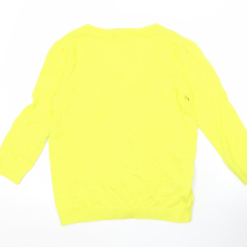 Laura Ashley Womens Yellow Cardigan UK 8 V-Neck Linen Cotton 3/4 Sleeve