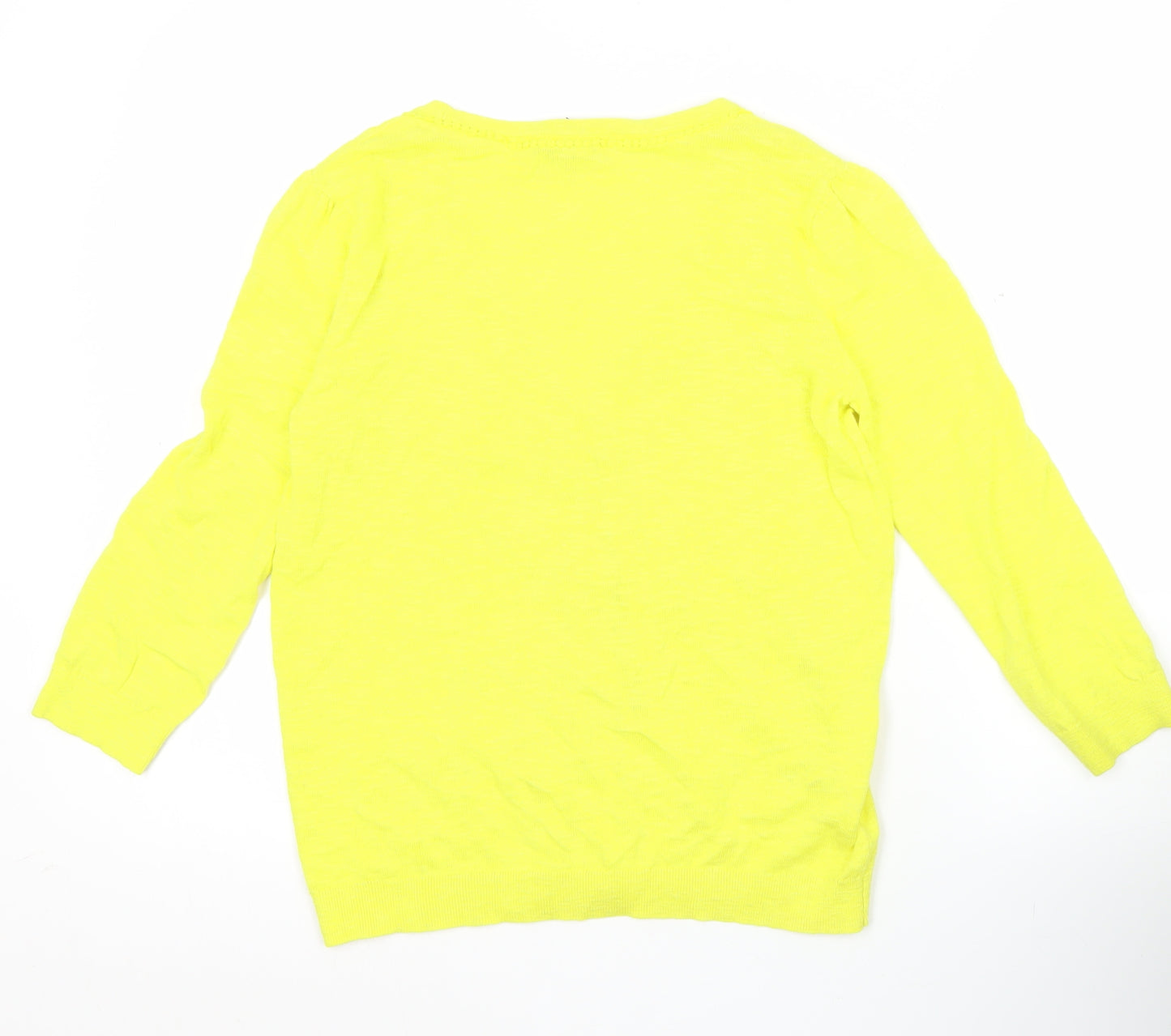 Laura Ashley Womens Yellow Cardigan UK 8 V-Neck Linen Cotton 3/4 Sleeve