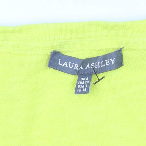 Laura Ashley Womens Yellow Cardigan UK 8 V-Neck Linen Cotton 3/4 Sleeve