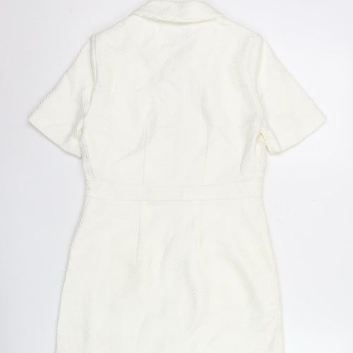 River Island Women White Shift Dress Size 6 Collared Zip Casual