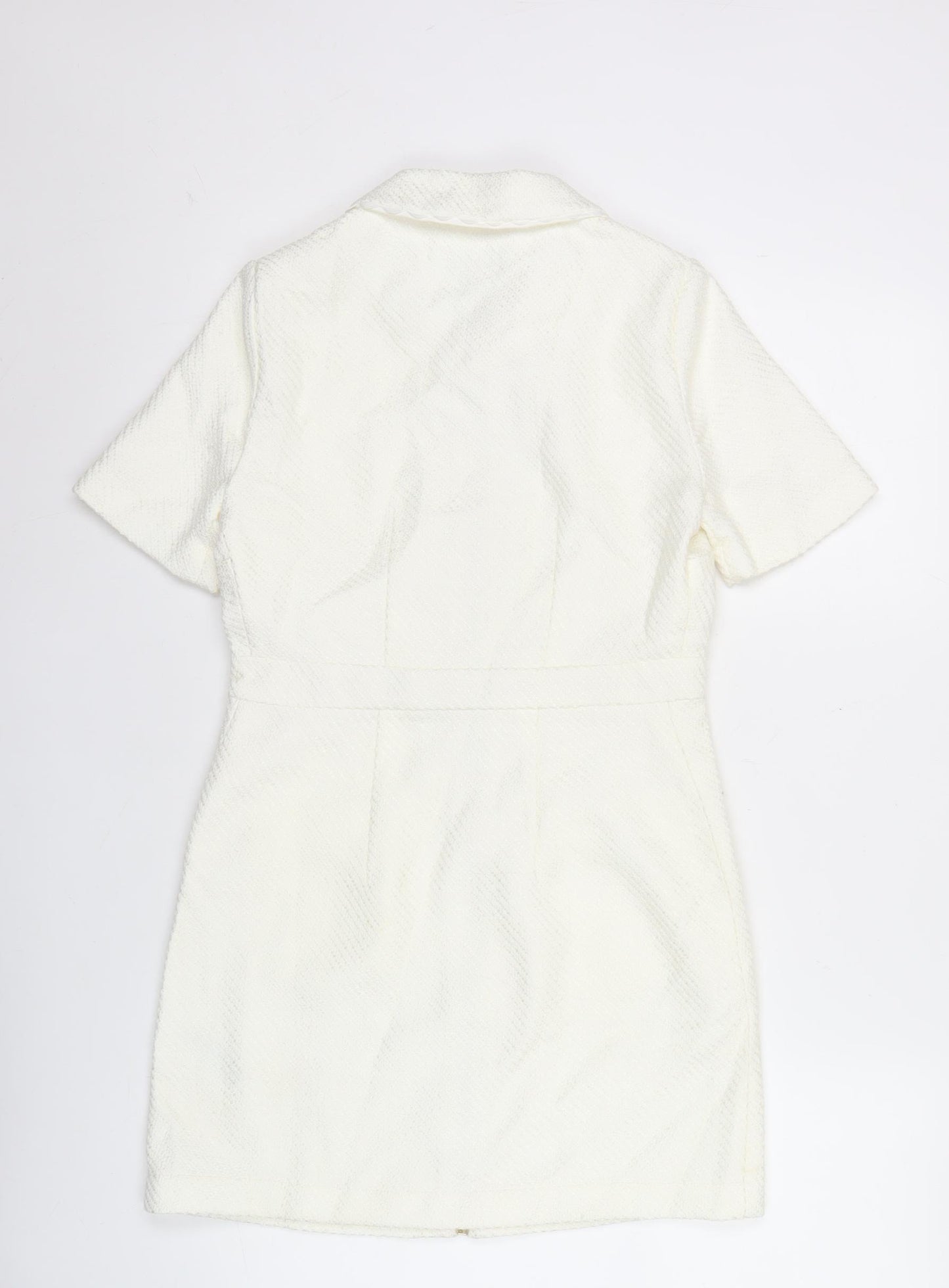 River Island Women White Shift Dress Size 6 Collared Zip Casual