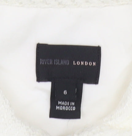 River Island Women White Shift Dress Size 6 Collared Zip Casual