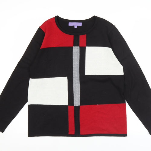 Autonomy Womens Black Red White Geometric Pullover Jumper Size S