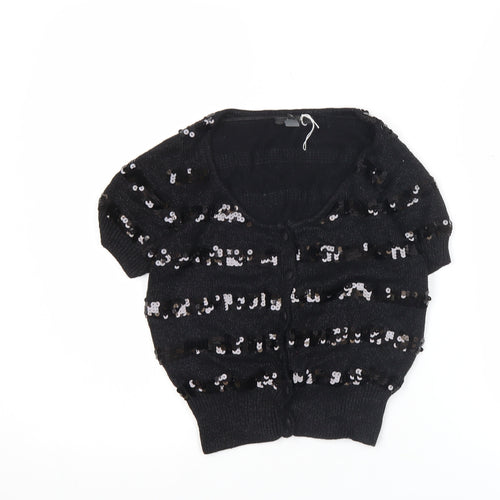 Mango Women’s Black Sequin Scoop Neck Cardigan S Partywear