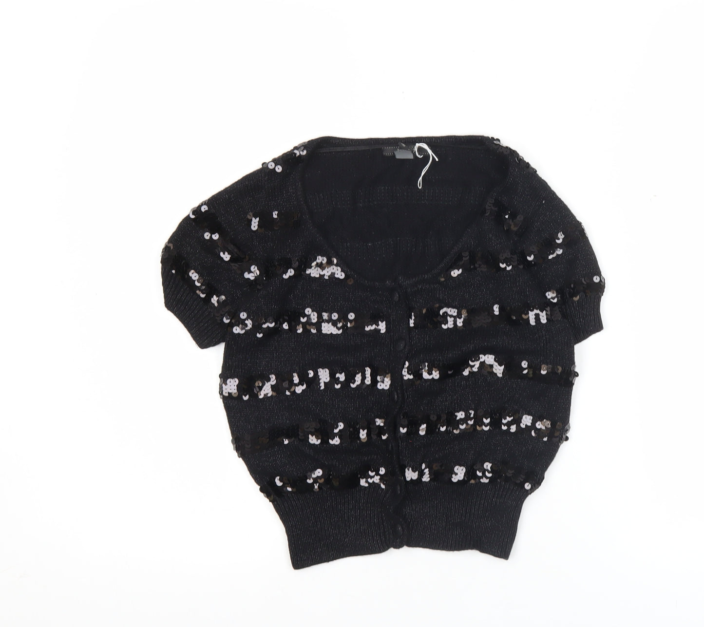 Mango Women’s Black Sequin Scoop Neck Cardigan S Partywear