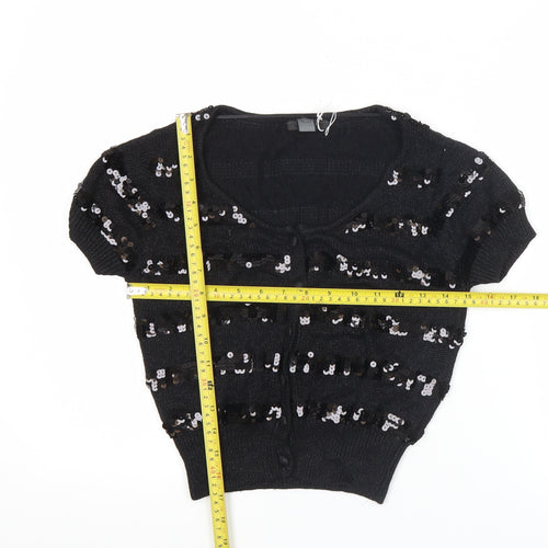 Mango Women’s Black Sequin Scoop Neck Cardigan S Partywear