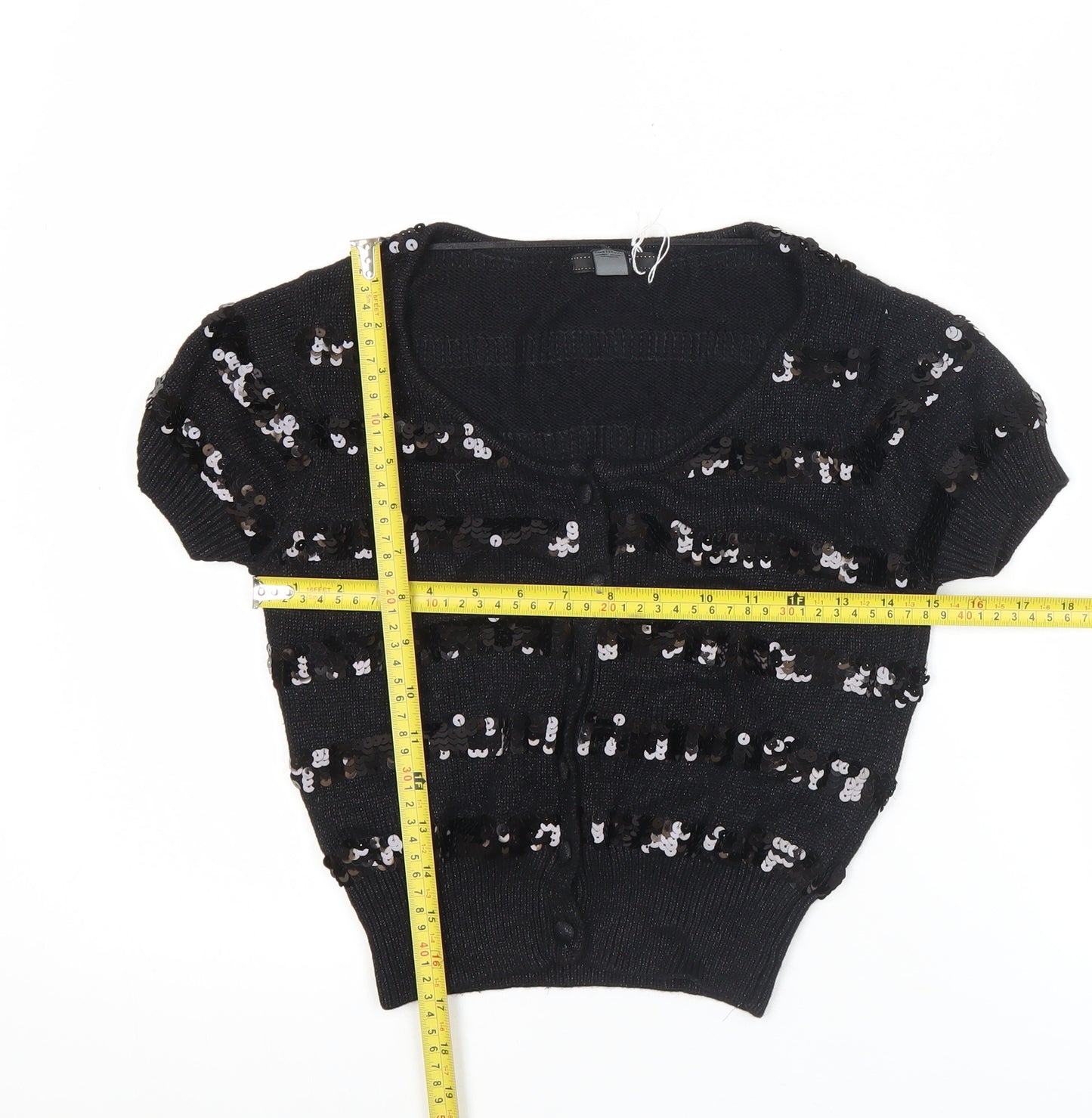 Mango Women’s Black Sequin Scoop Neck Cardigan S Partywear