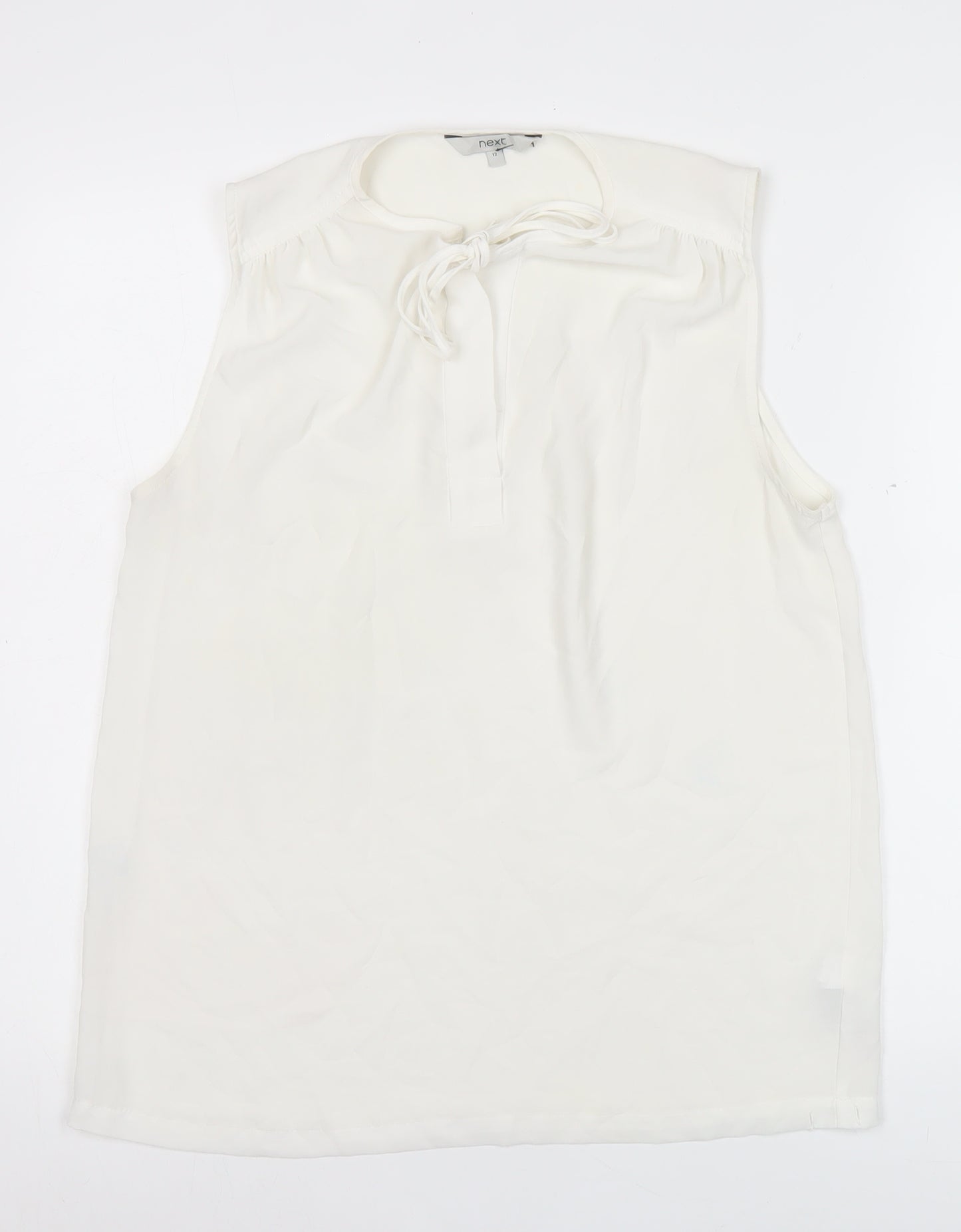 Next Womens Ivory Sleeveless Chiffon Blouse UK Size 12 Scoop Neck