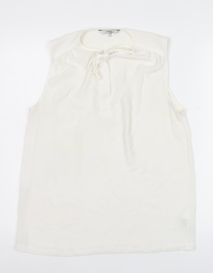 Next Womens Ivory Sleeveless Chiffon Blouse UK Size 12 Scoop Neck