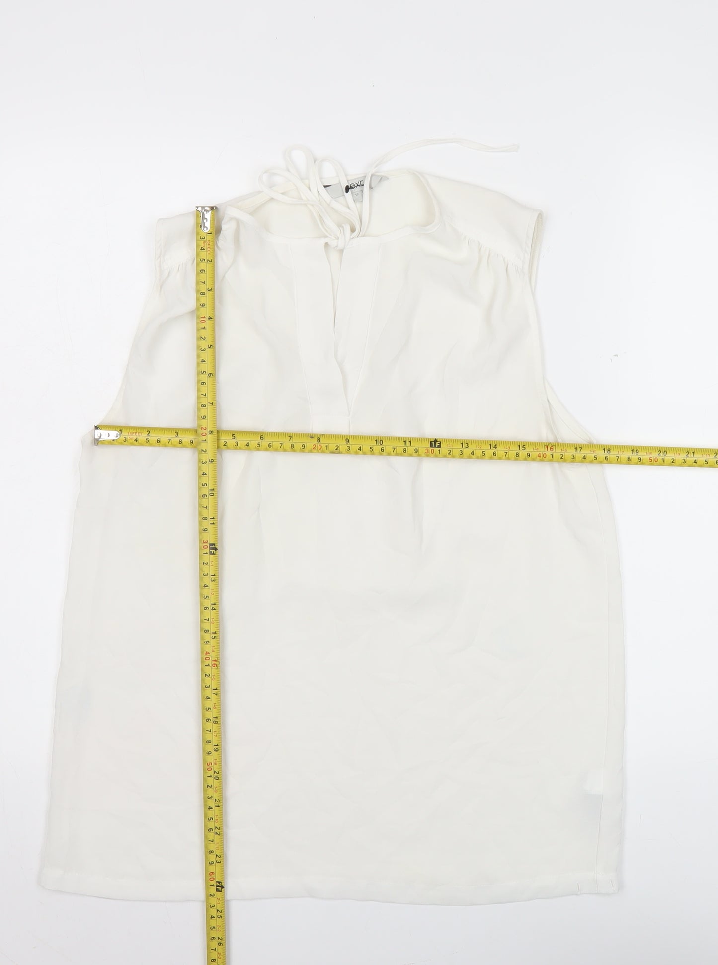 Next Womens Ivory Sleeveless Chiffon Blouse UK Size 12 Scoop Neck