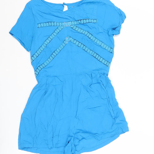 ASOS Women’s Blue Short Sleeve Embroidered Playsuit Size 12